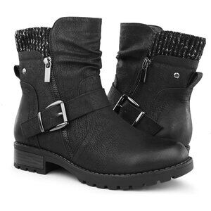 Hawkwell Womens Black Fashion Combat Ankle Booties With Side Zipper Buckle